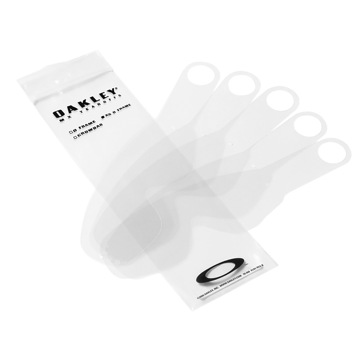 Oakley XS O-Frame Tear-Offs 25pk goggle tear-offs, front view