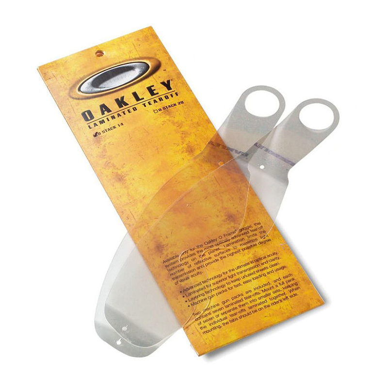Oakley O Frame 2.0 MX Laminated Tear-Offs 14pk goggle tear-offs, front view