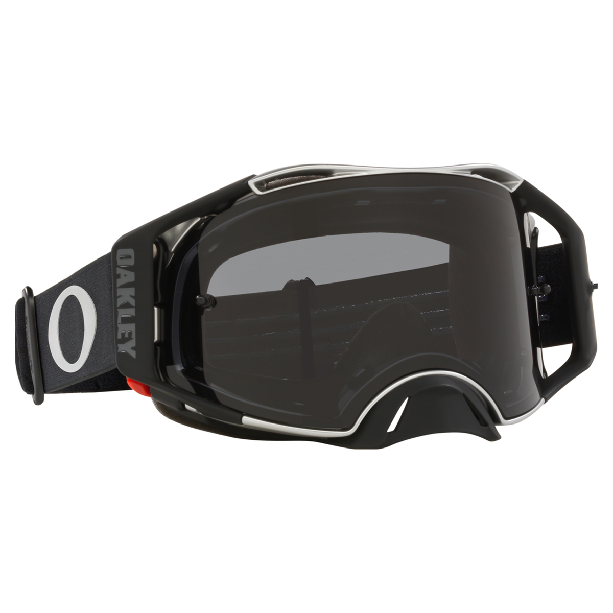 Oakley Airbrake MX Tuff Blocks Black Gunmetal w/Dark Smoke motocross goggle, front view