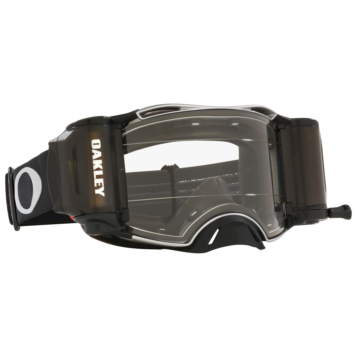 Oakley Airbrake MX Tuff Blocks Black Gunmetal w/Clear Roll Off motocross goggle, front view