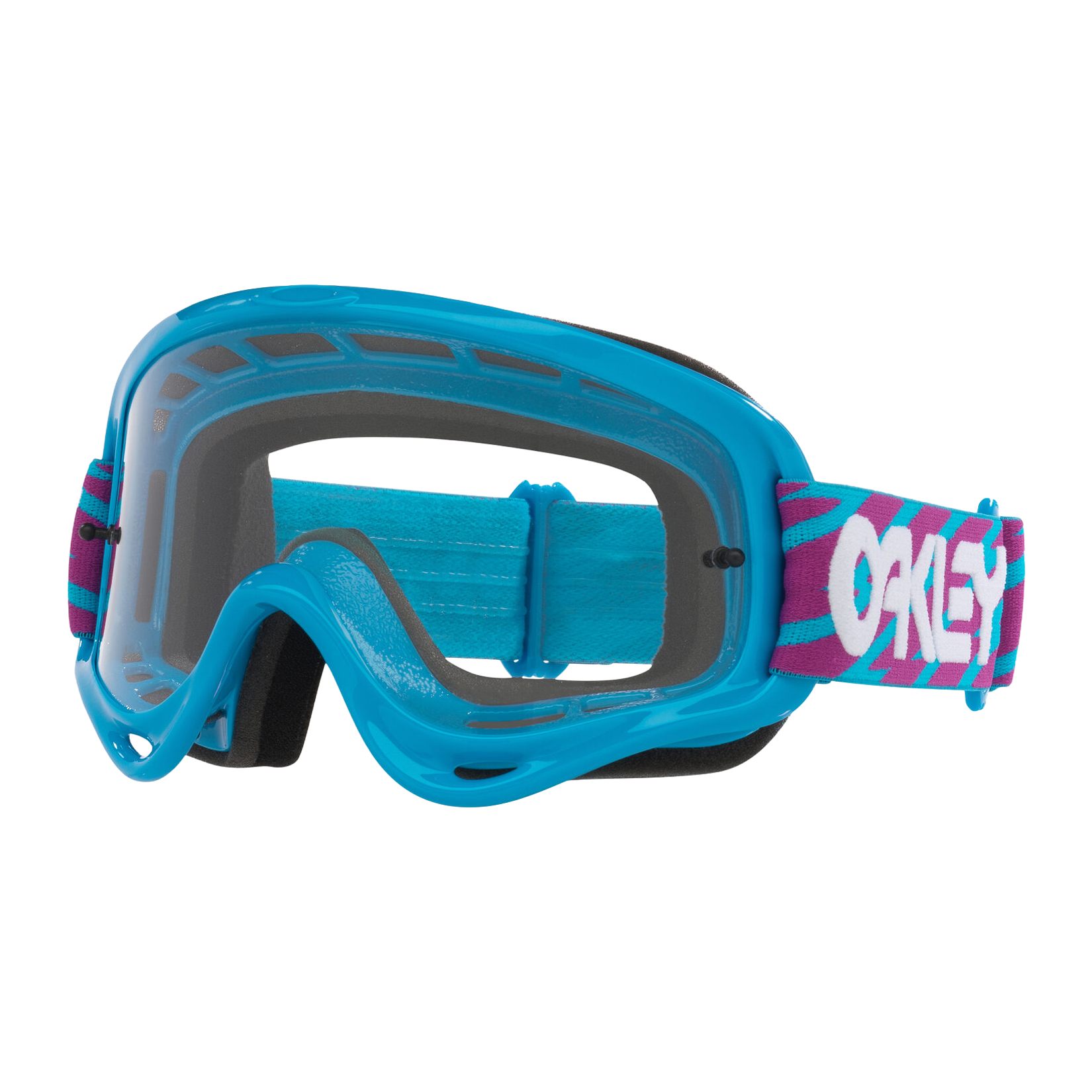 Oakley O Frame MX Blue Bolts w/Clear motocross goggle, front view