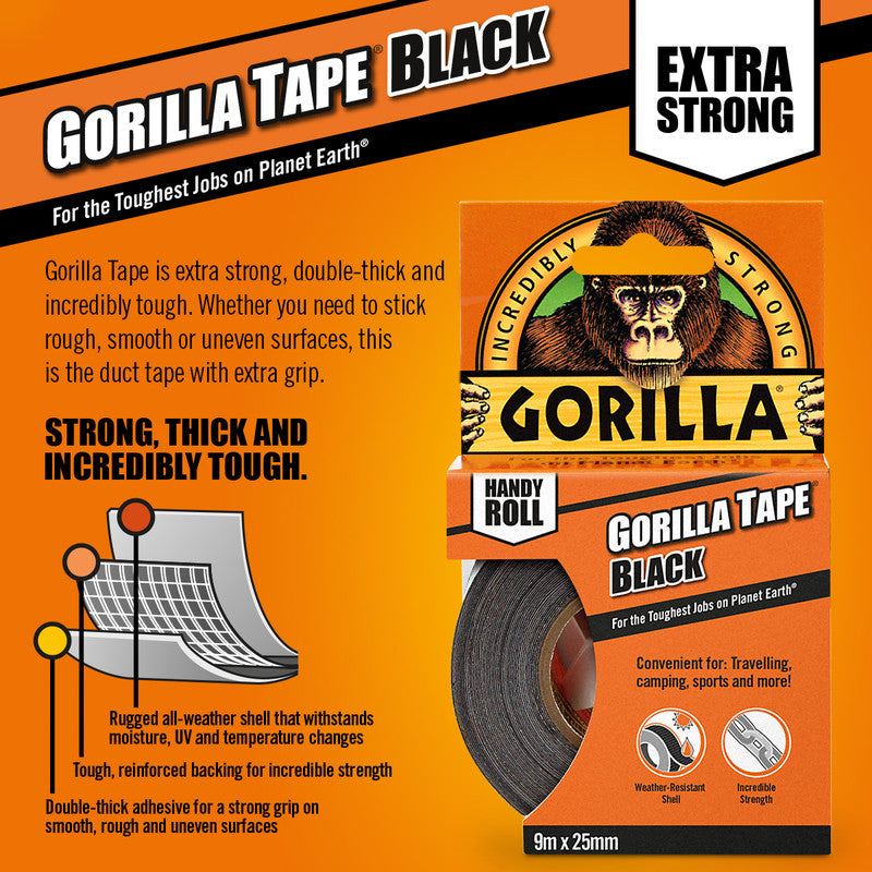 Gorilla Tape Black - 9m x 25mm