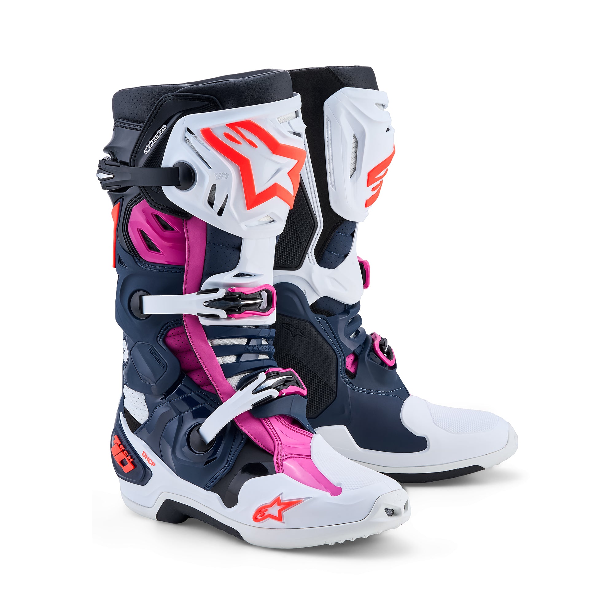 Alpinestars Tech 10 Supervented Boots - Dark Blue White Black Fuxia