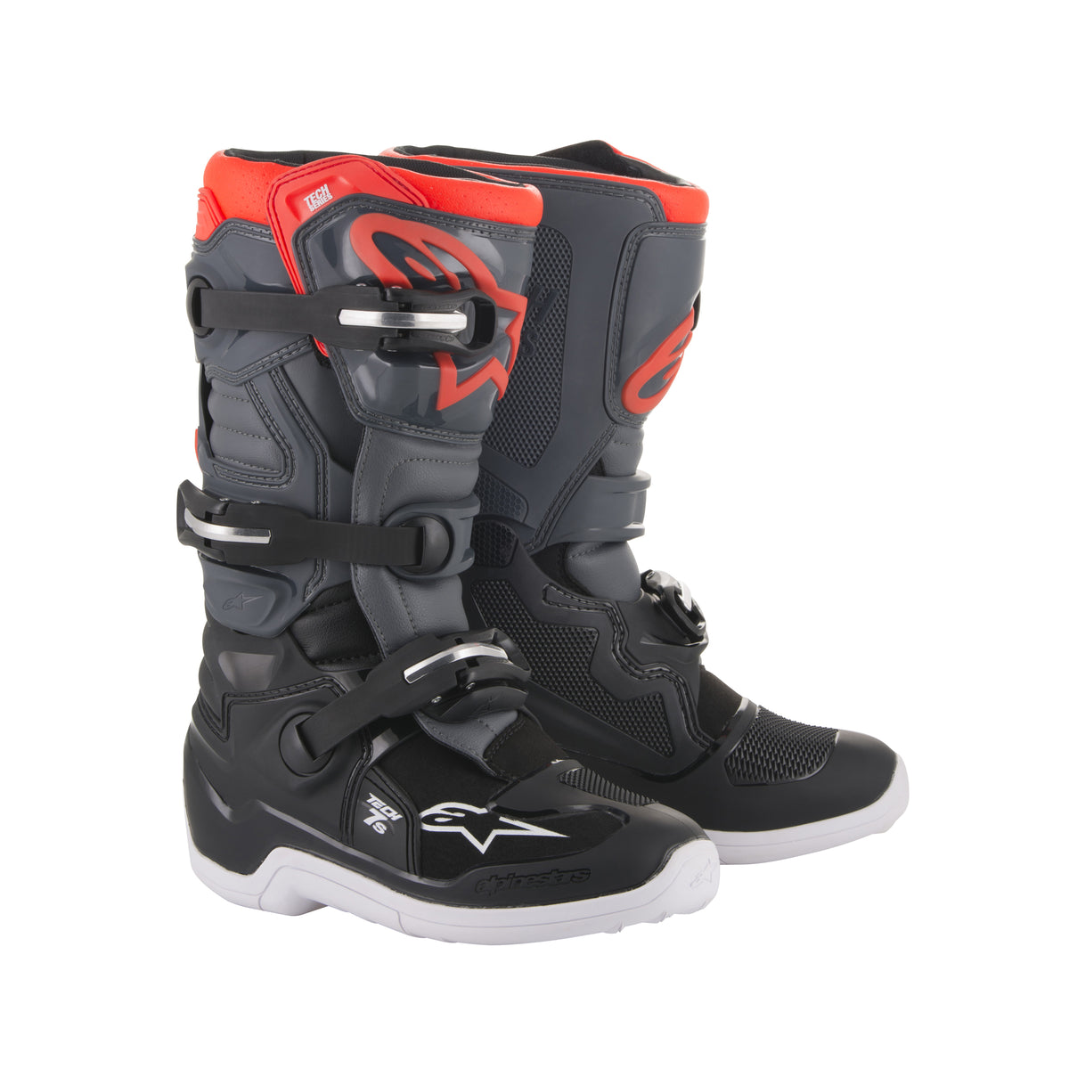 Alpinestars Tech 7S Youth Boots - Black Dark Gray Red Fluo