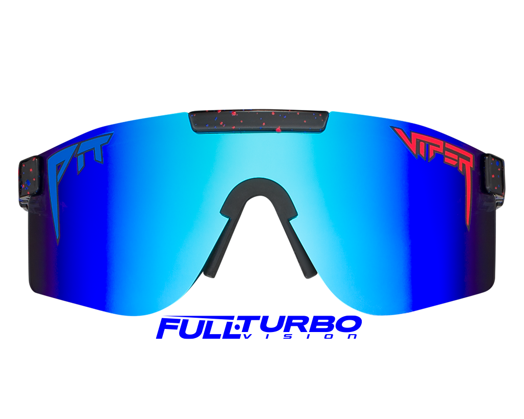 The Absolute Liberty Polarized Double Wide sunglasses with reflective lenses and a durable frame, held against a white background