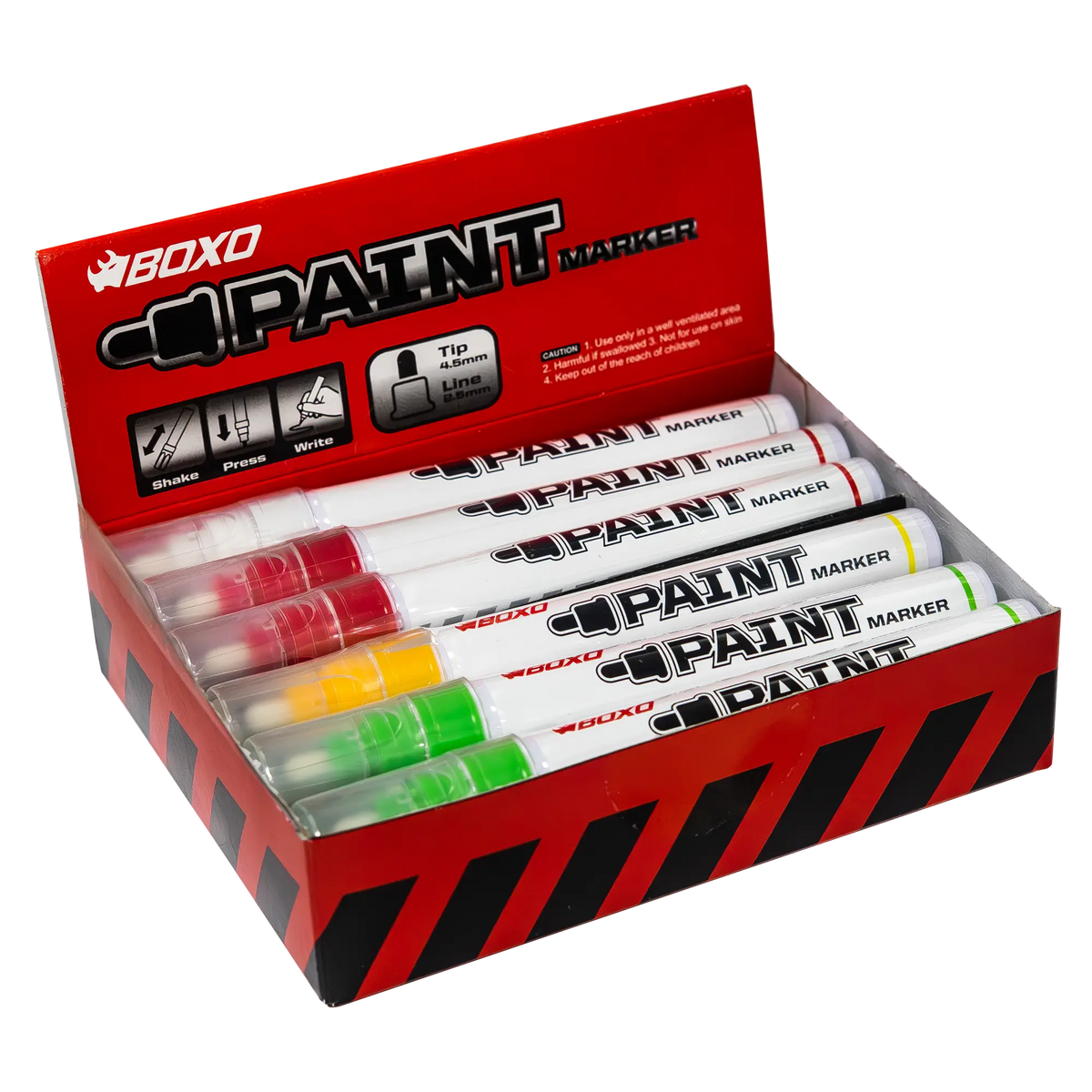 BOXO 12Pc Paint Markers (Red, Yellow, White & Green)