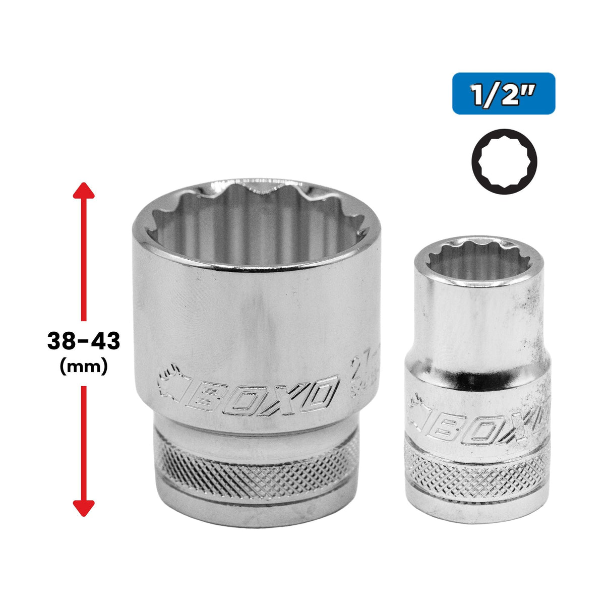 BOXO 19Pc 12PT 1/2" Shallow Socket Set