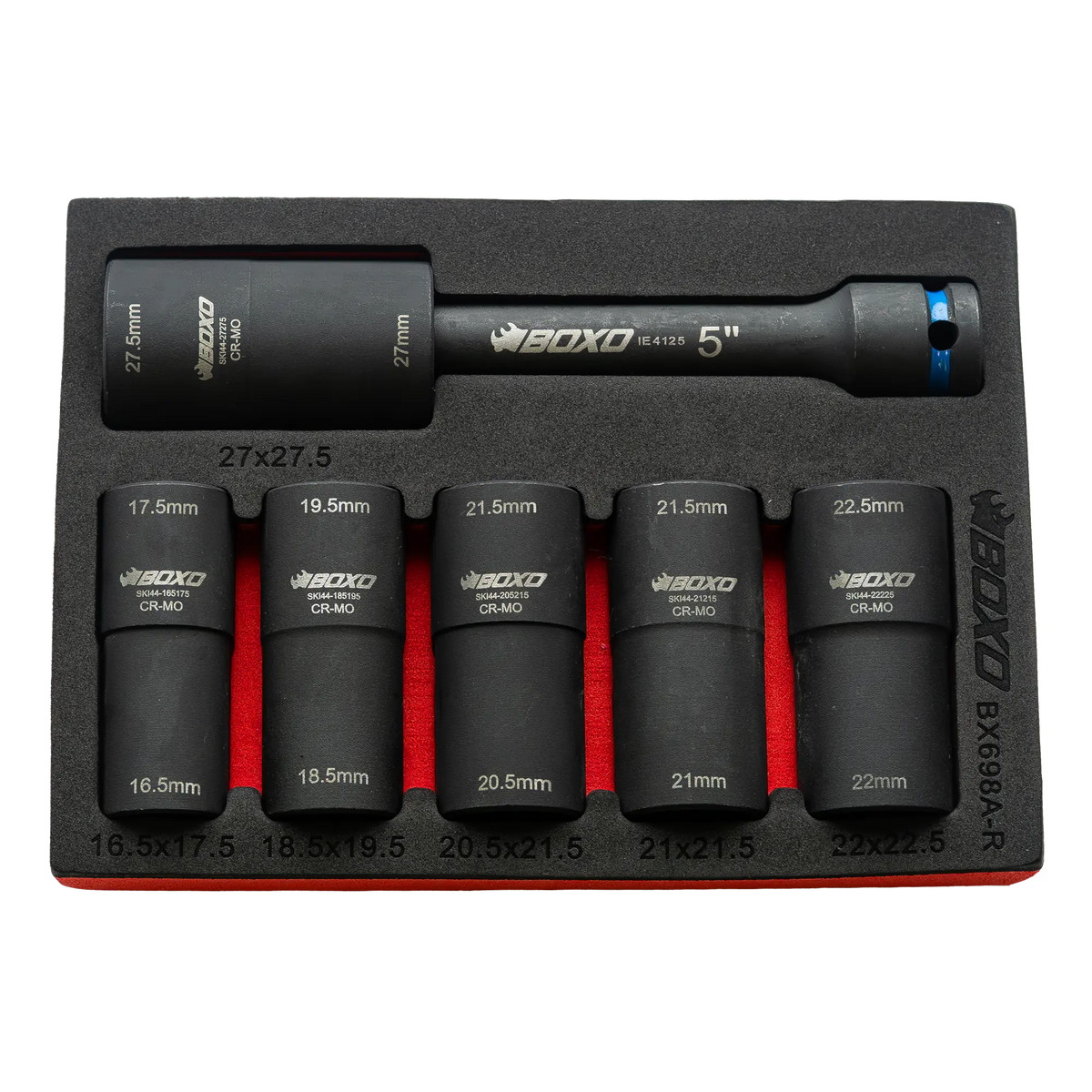 BOXO 7Pc 1/2" 6Pt Impact Flip Socket Set
