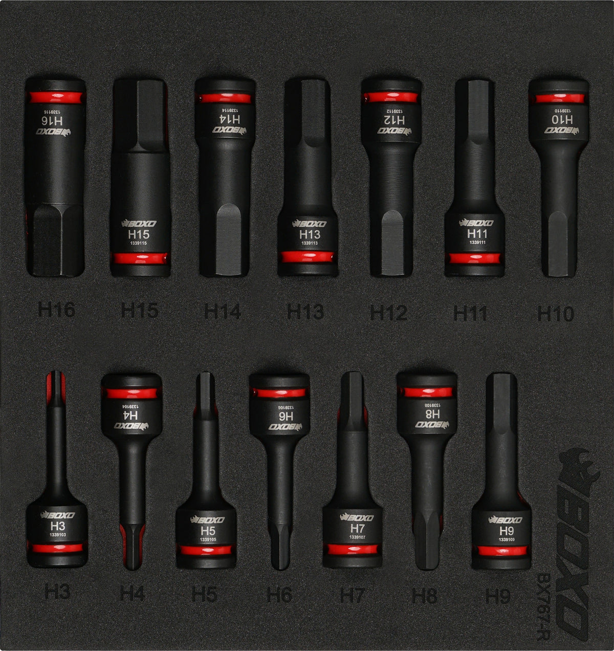 BOXO 14Pc 3/8" Impact Hex Bit Socket Set In EVA Foam