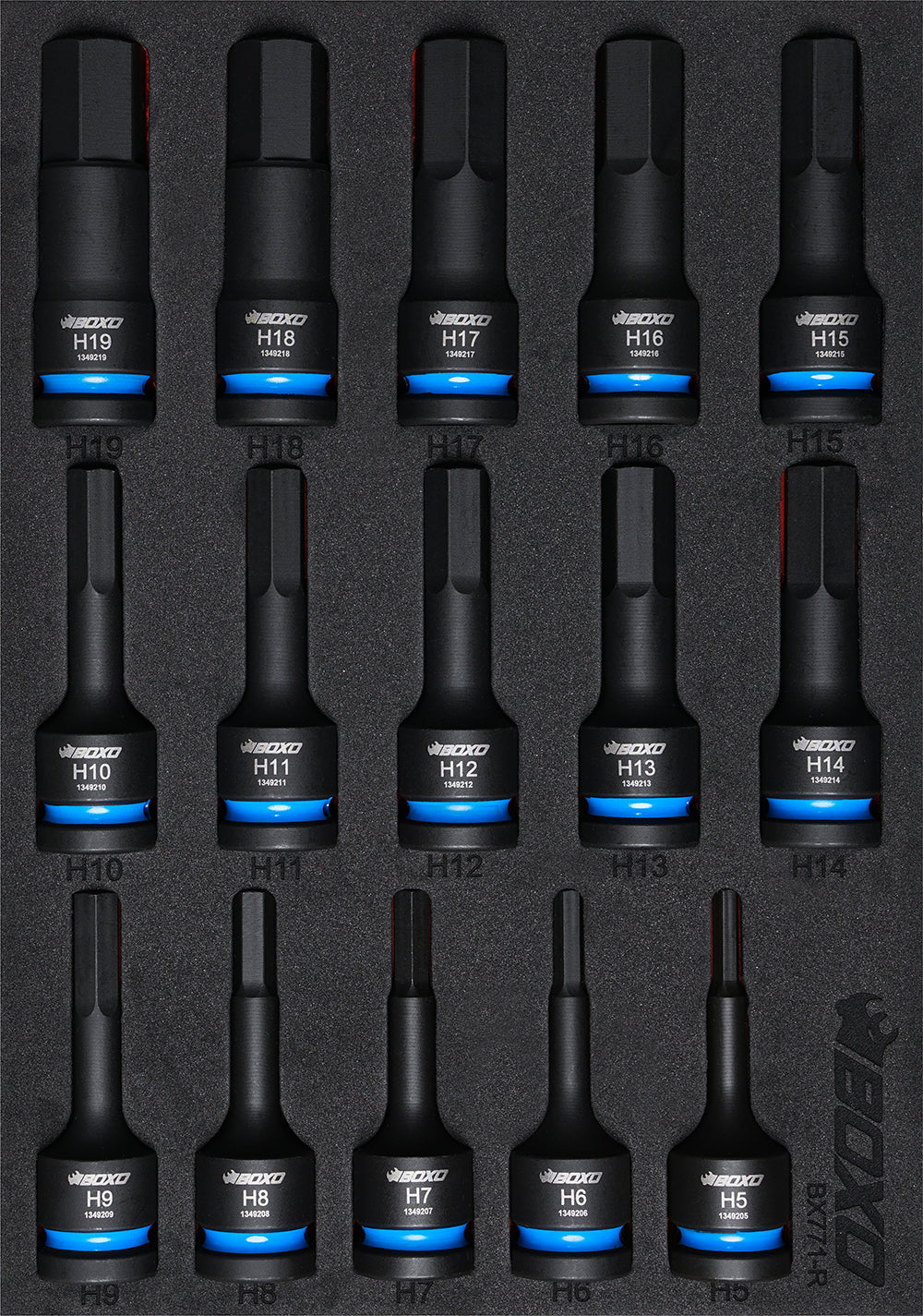 BOXO 15Pc 1/2" Impact Hex Bit Socket Set In EVA Foam