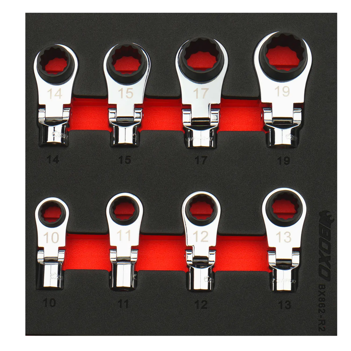 BOXO 8Pc 3/8" Flex-Head Reversible Deep Box Ratcheting Wrench Heads