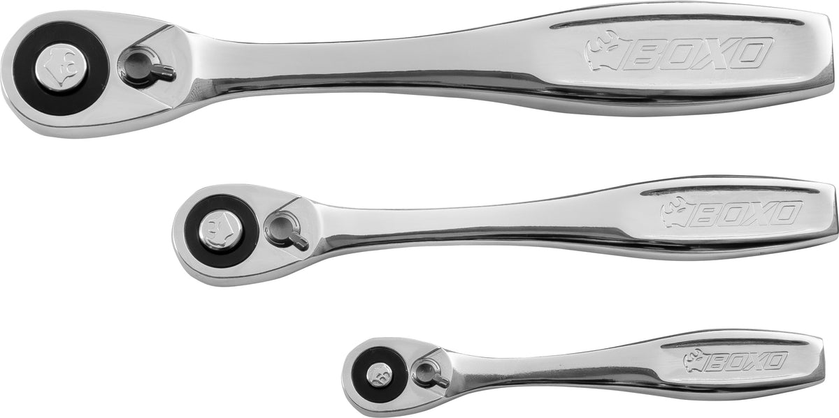 BOXO 3Pc Slim Head Ratchet Set Push Button Release