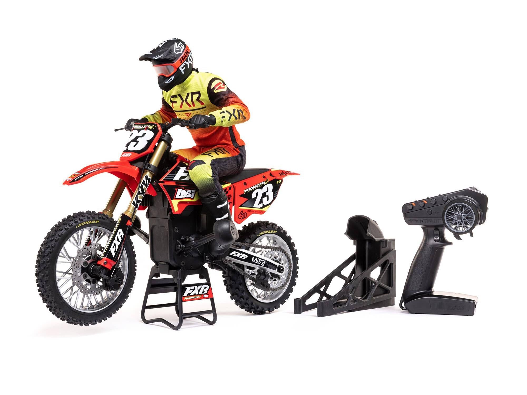 Red 1/4 scale Promoto-MX Motorcycle RTR, FXR model on a white background