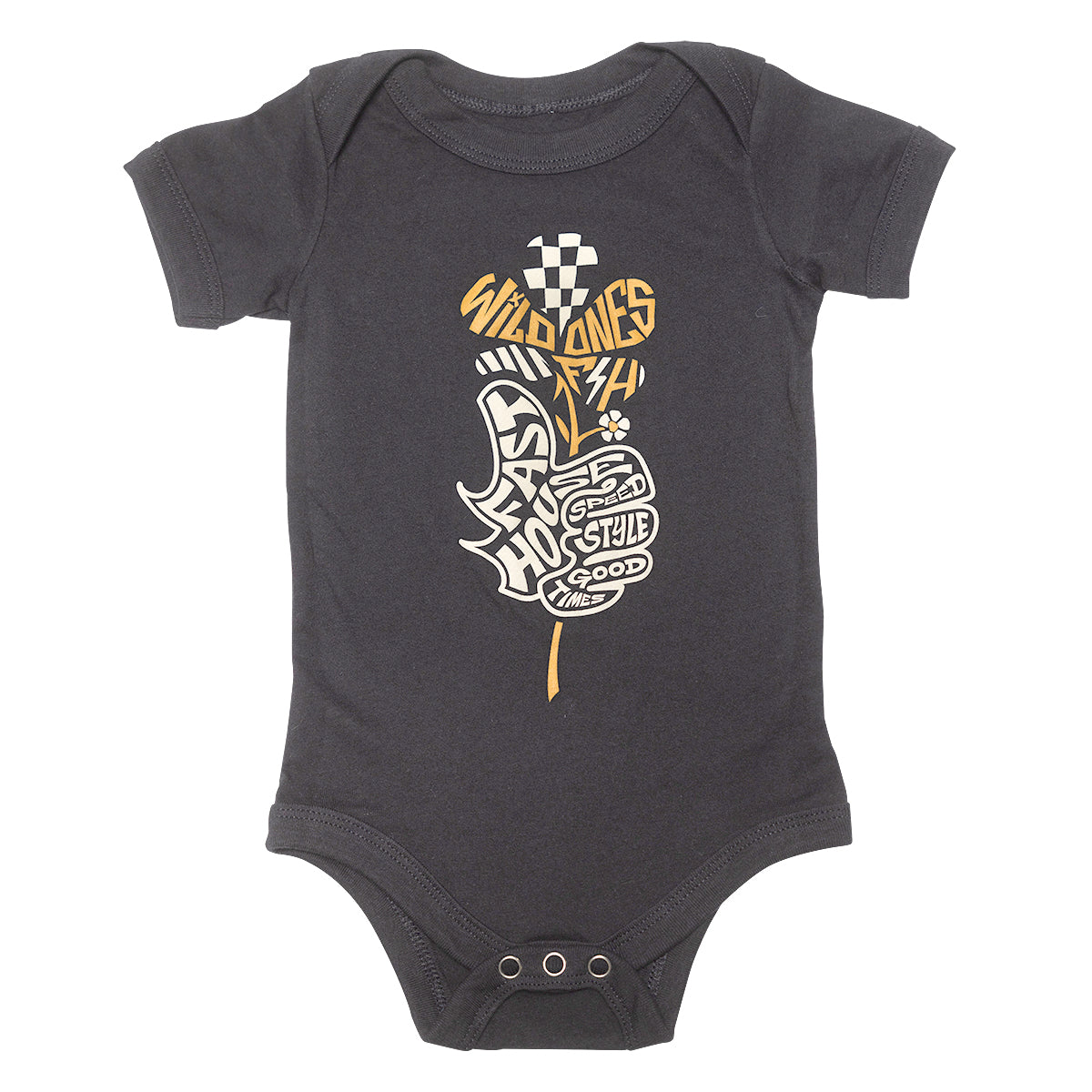 Garden Party Infant Onesie featuring a floral print, soft cotton fabric, and snap closures for easy changing