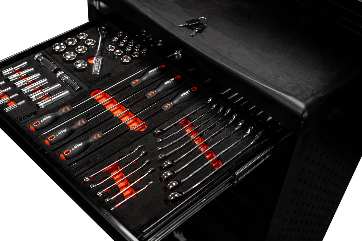 BOXO Black Series 27" 7 Drawer Toolbox Roll Cab & Composite Top