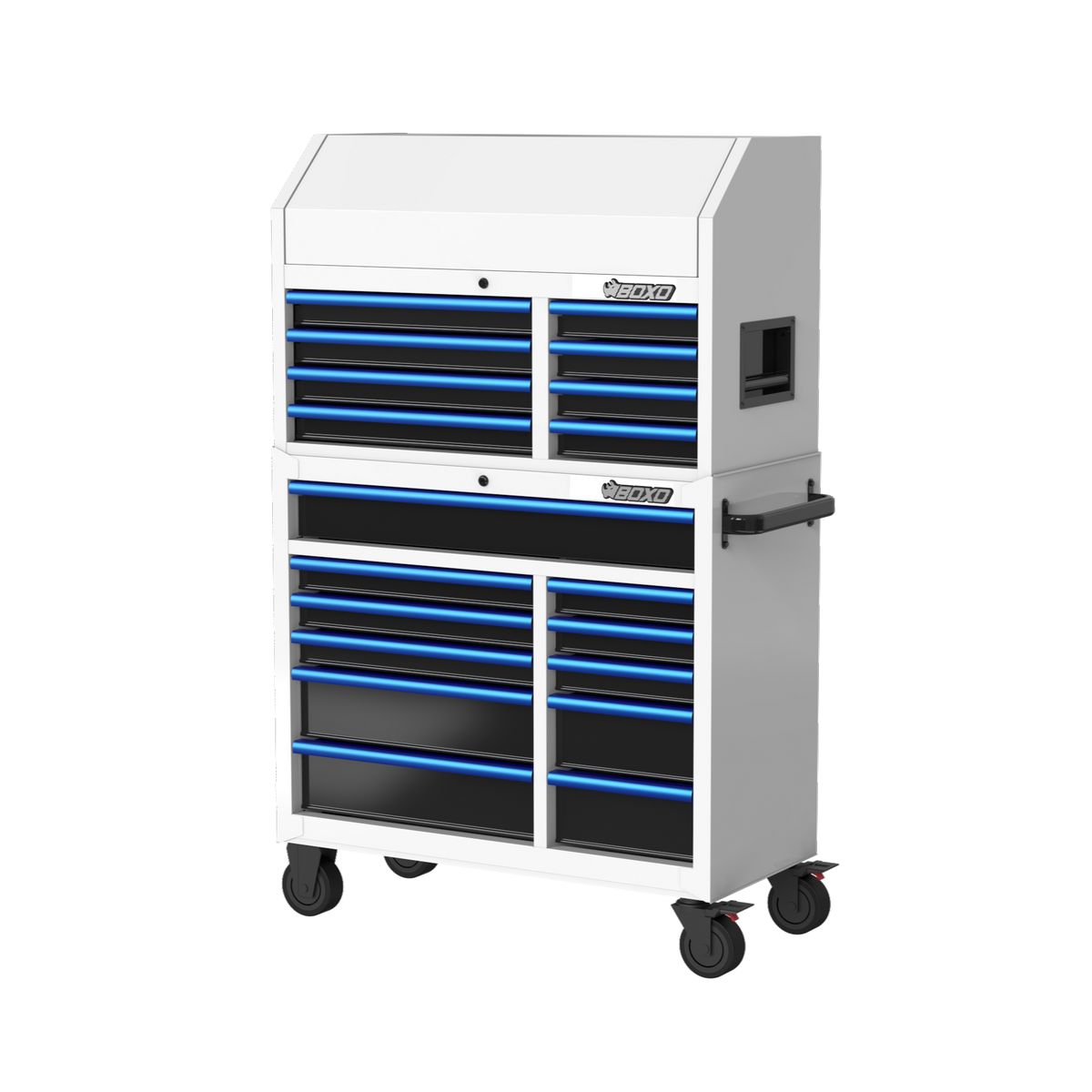 BOXO 41" 19 Drawer Toolbox Stack with Drawer Trim Pack - White Body with Coloured Trim Pack