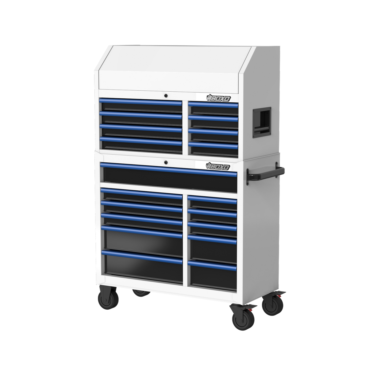 BOXO 41" 19 Drawer Toolbox Stack with FREE Master Spanner Set, Master Plier Set & Wall Clock