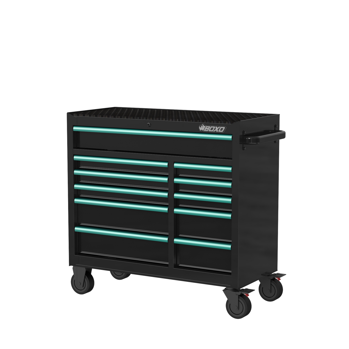 BOXO 41" 11 Drawer Roll Cabinet with Drawer Trim Pack - Black Body with Coloured Trim Pack