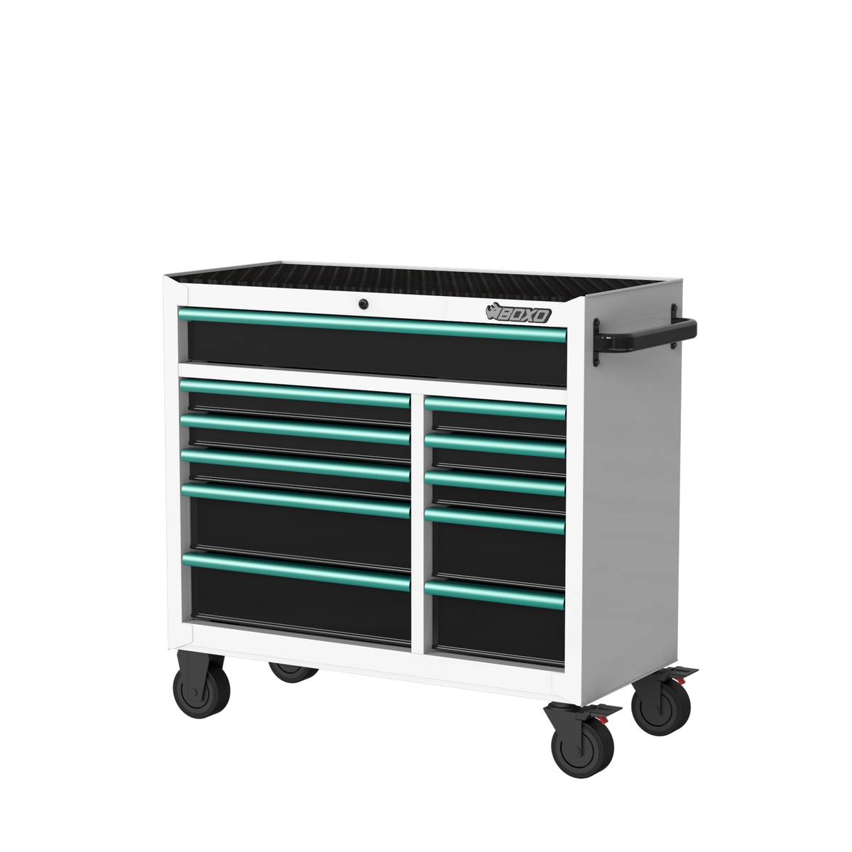 BOXO 41" 11 Drawer Roll Cabinet with Drawer Trim Pack - White Body with Coloured Trim Pack
