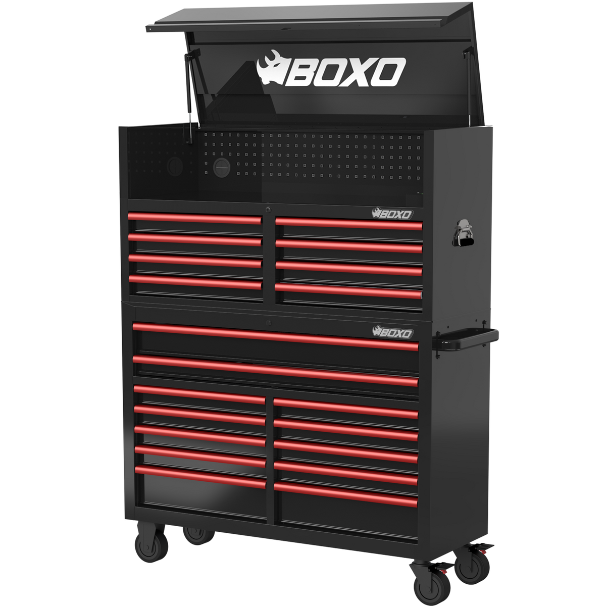 BOXO 53" 20 Drawer Toolbox Stack with Drawer Trim Pack - Black Body with Trim Colour Options