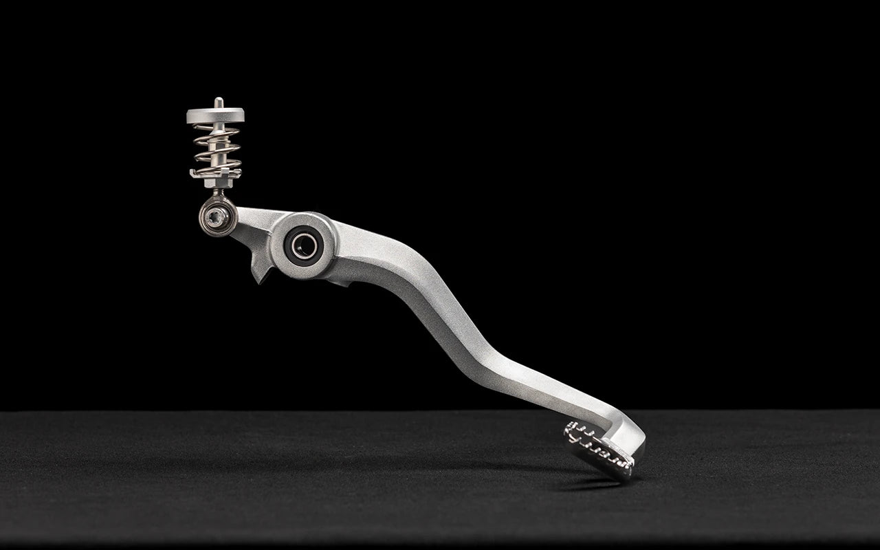 Rear brake pedal for motorcycles, showing detailed view and construction