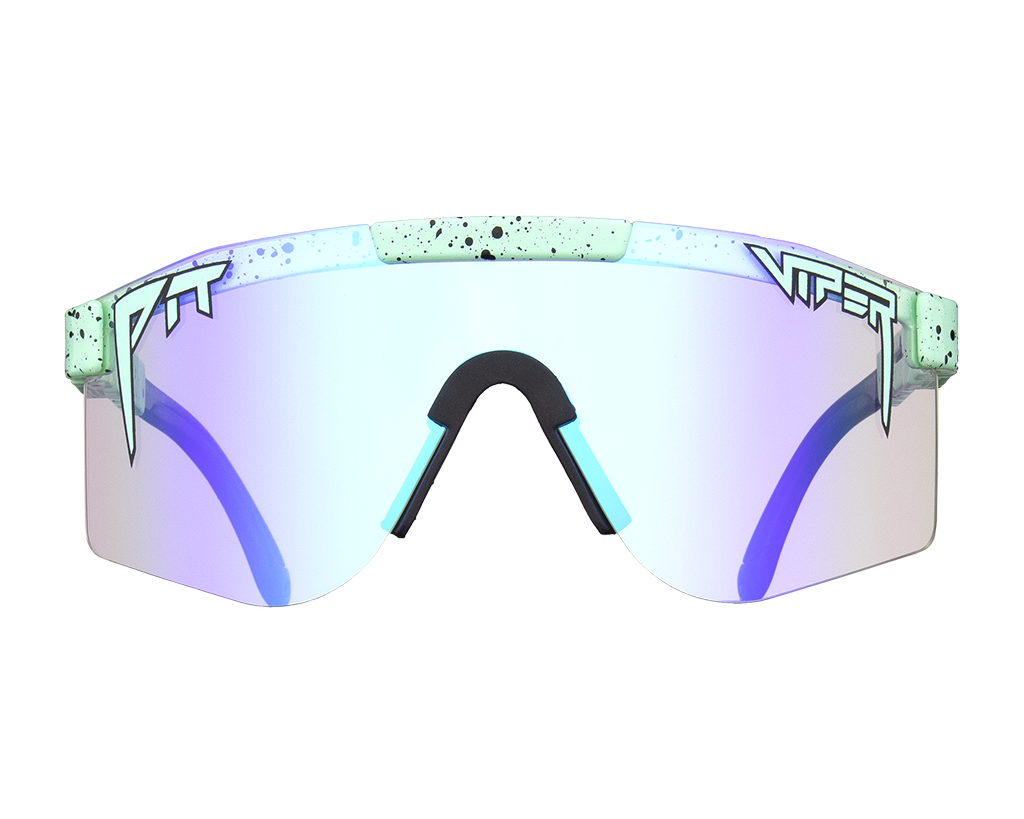 Poseidon Night Shades Double Wide sunglasses with reflective lens and black frame on white background