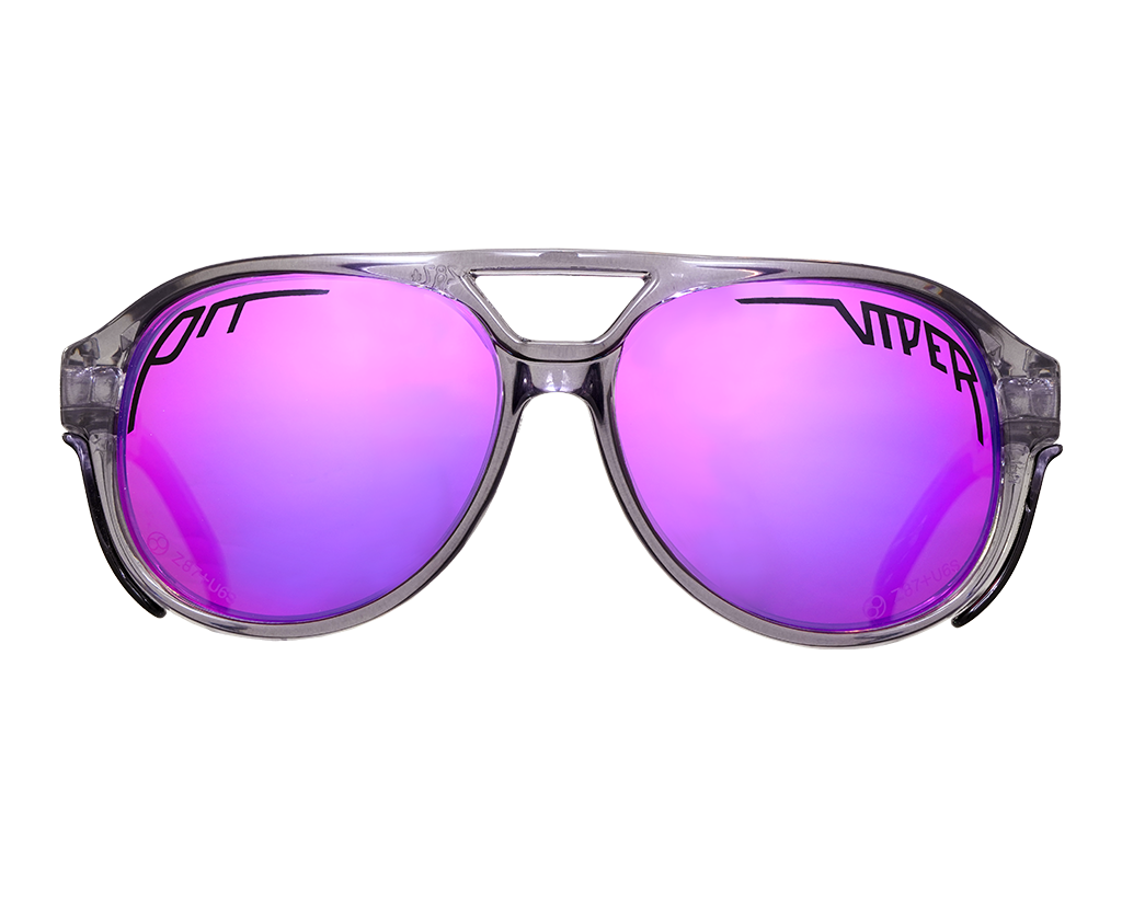 Smoke Show Polarized Exciters sunglasses with reflective lenses on a white background