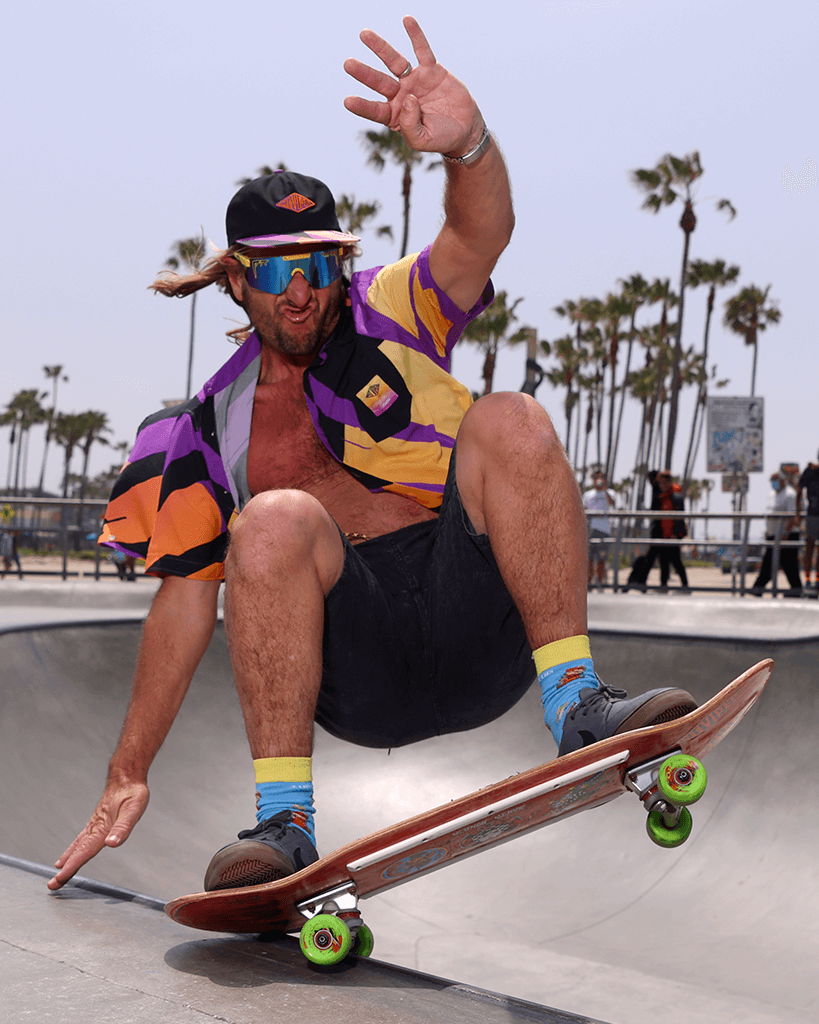 lifestyle - skate or die with coco bronze unstructured hat, coco bronze party shirt, coco bronze court short and Twea Party 2000s