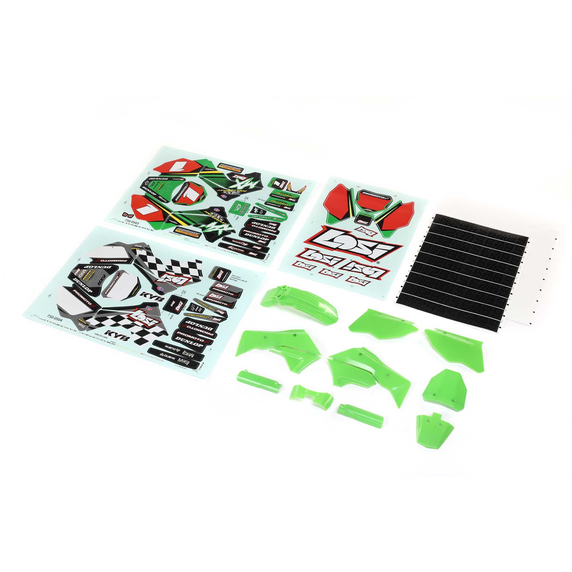 Promoto-MX Green Plastics Kit with Wraps on Motorcycle