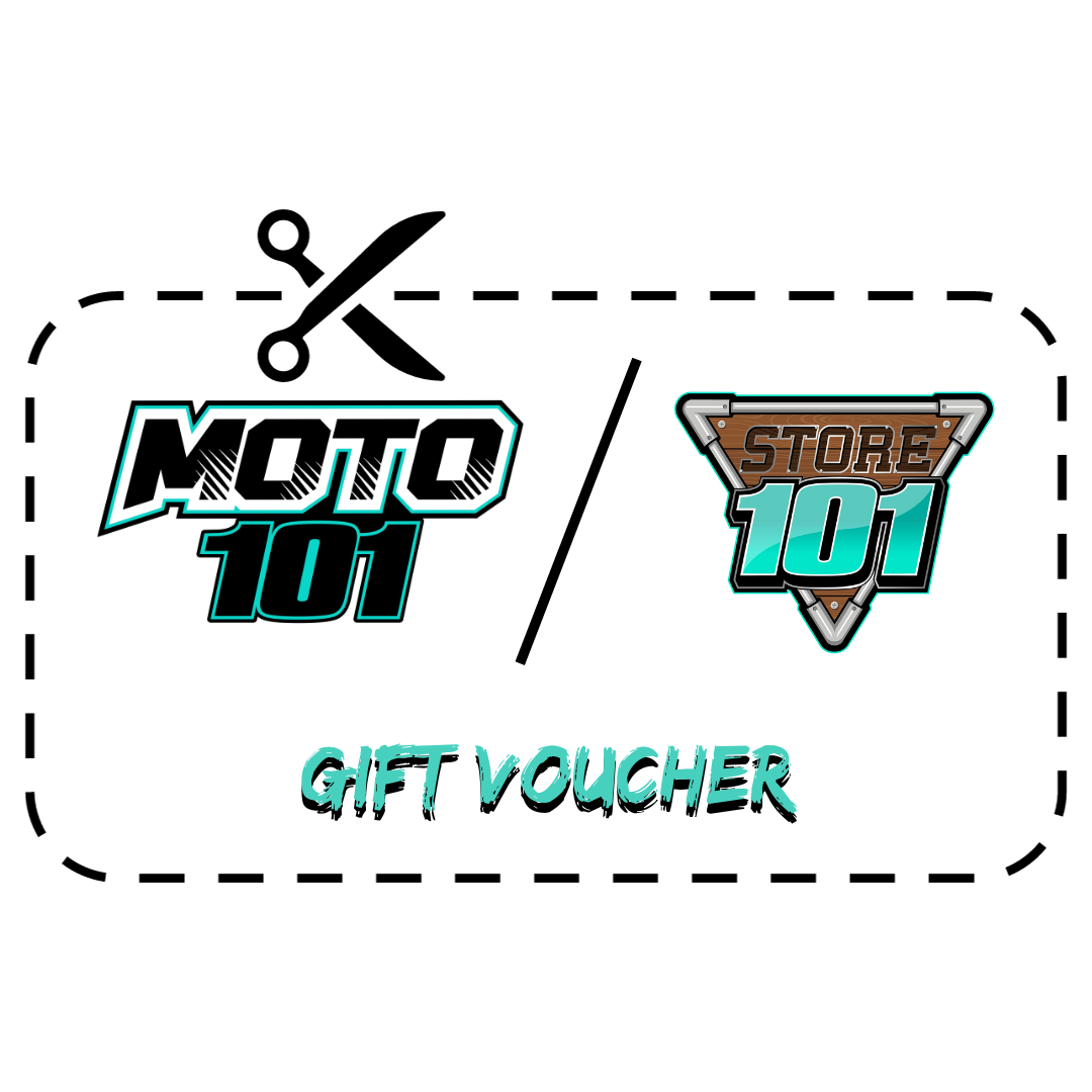 Moto101 Store101 Gift Voucher displayed on a festive background