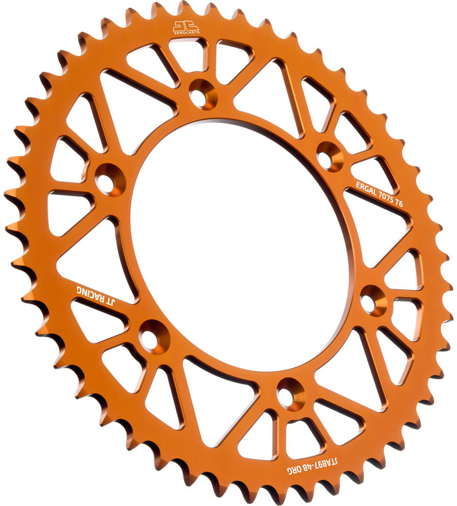Alloy Rear Sprocket for KTM, Husqvarna, and GasGas models 125-450 from 1990 to 2023, 49 teeth, orange color