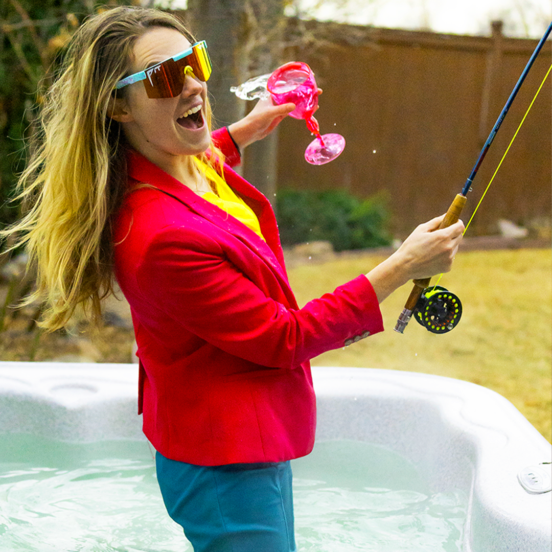 / Polarized | Woman pretending to go fishing wearing Pit Viper Sunglasses