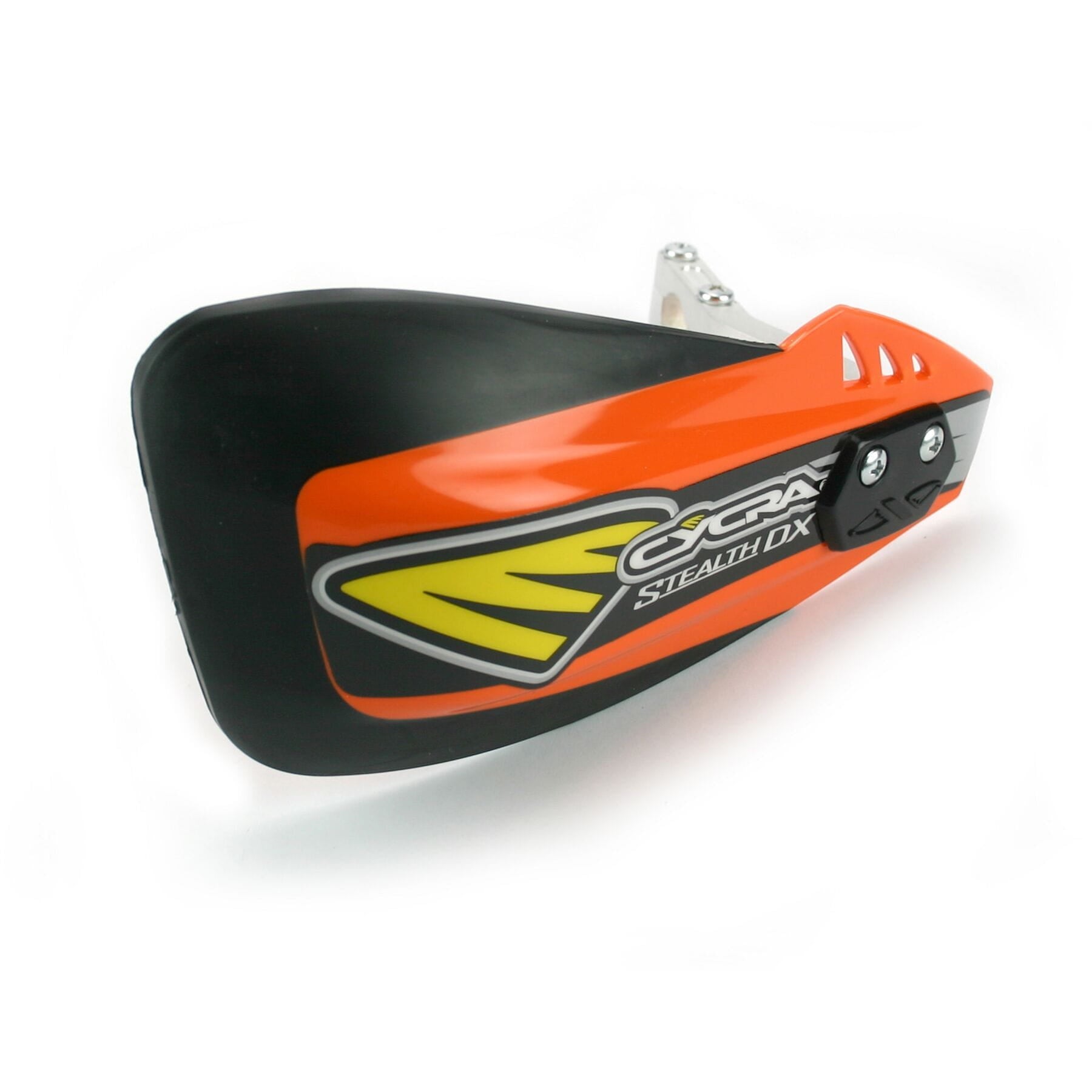 Stealth DX Handguard in vibrant orange mounted on a modern motorcycle