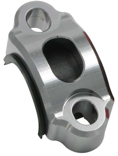 Rotating bar clamp made of durable titanium, showcasing its sleek design and functional mechanism