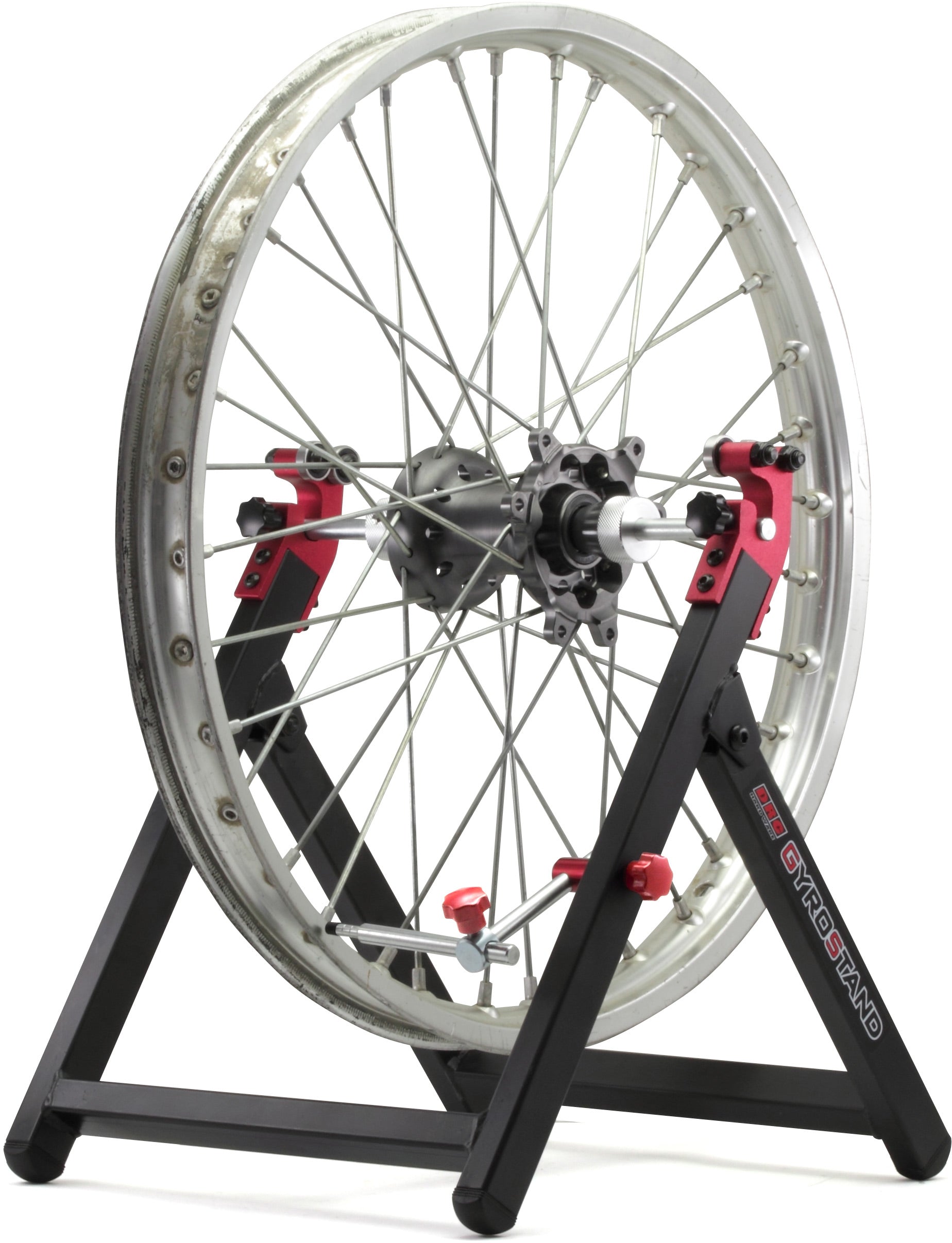 Gyro Wheel Truing Stand for accurate tyre and wheel alignment, featuring a sleek design and adjustable components.