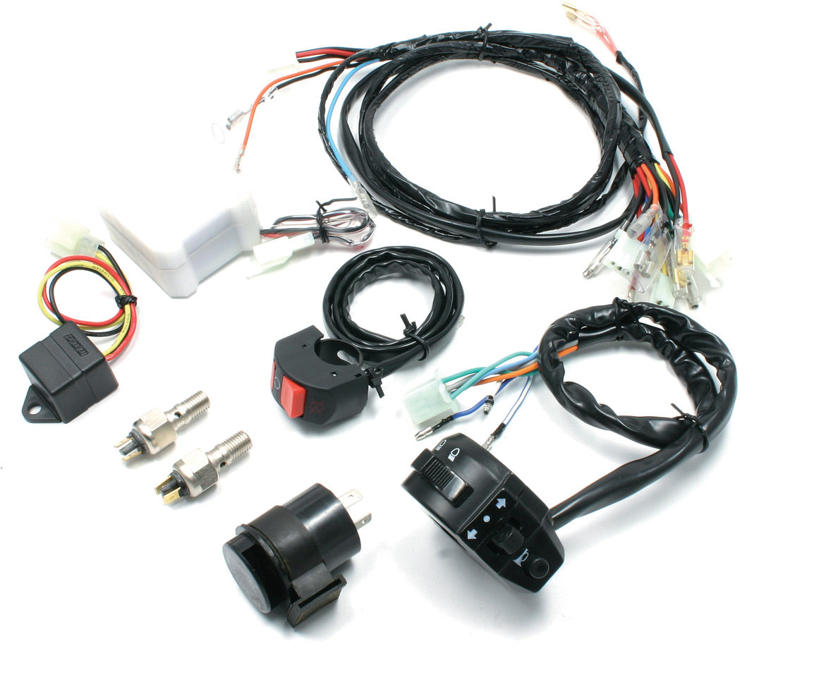 Moto LED EZ Electric Wire Kit - a comprehensive wiring kit for motorcycle LED lights, showcasing durable connectors and flexible wiring designed for easy installation.