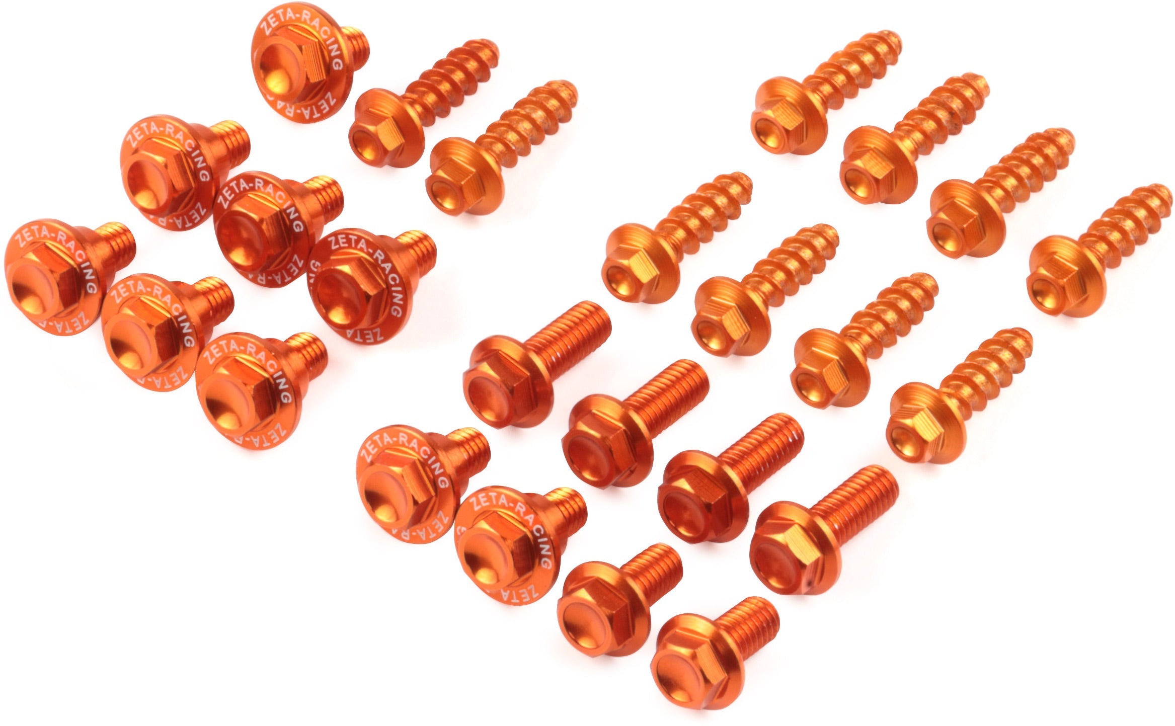 Aluminium Bolt Set for Plastics KTM Tapping Screw 10pcs in vibrant orange packaging on a white background.
