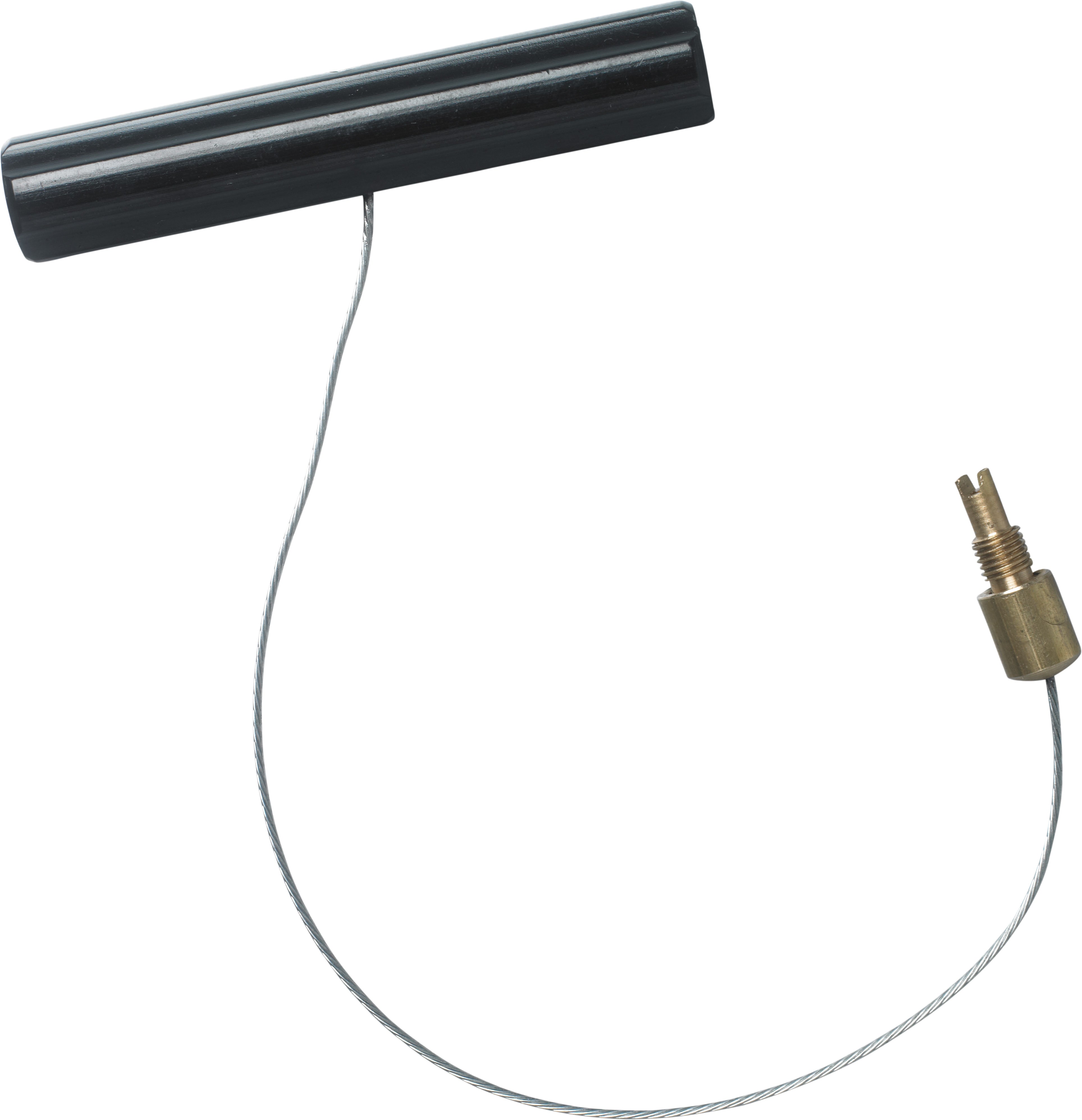 Air valve puller tool with ergonomic handle and metallic prongs for easy valve extraction.