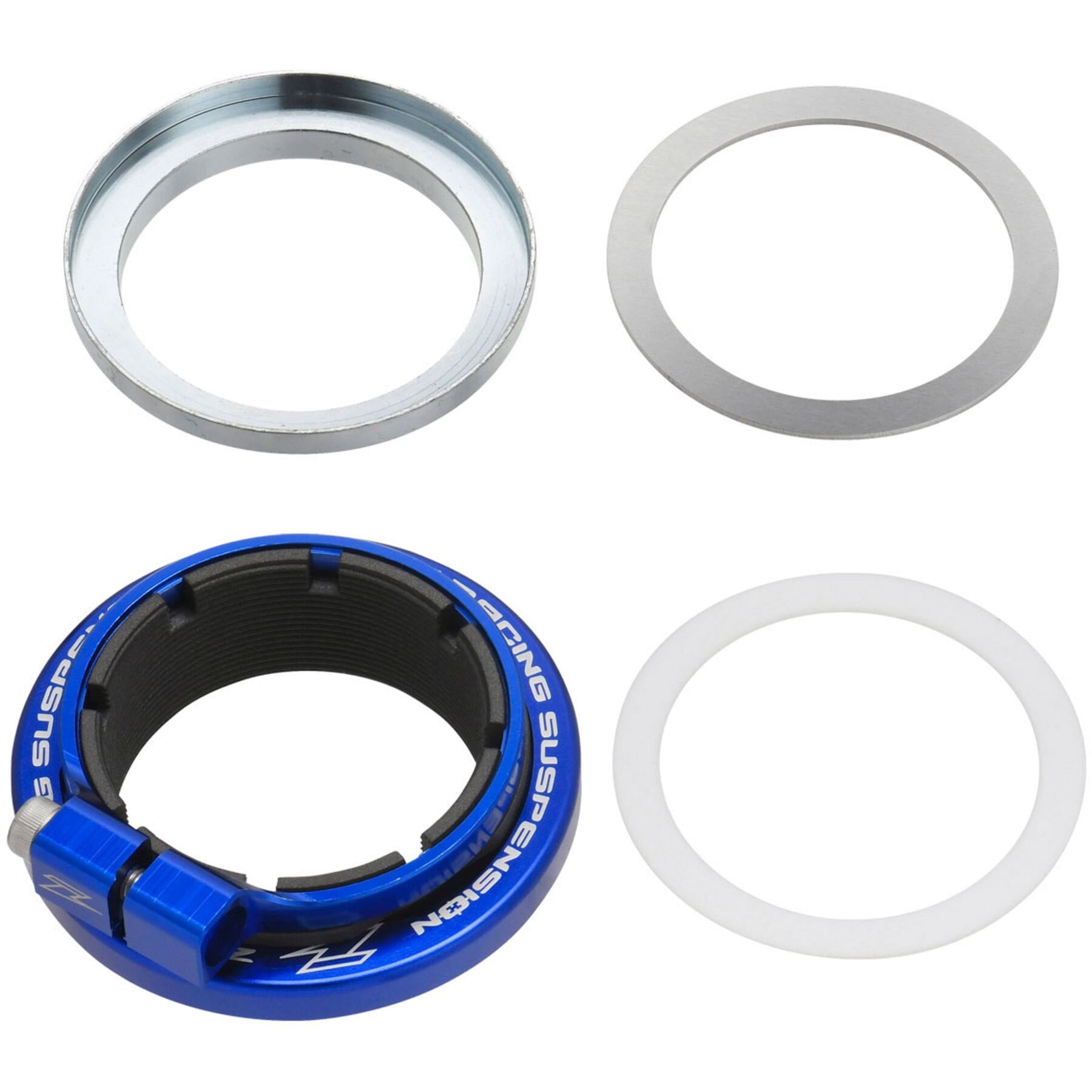 Rear Shock Preload Adjuster 46mm KYB in blue, designed for Yamaha, Suzuki, and Kawasaki motorcycles.