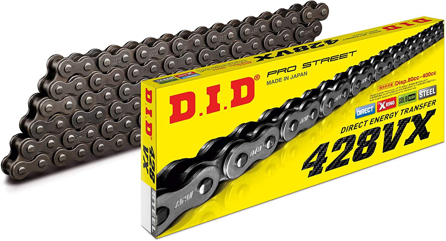 Gold and black 428 VX chain with 134 links displayed on a white background