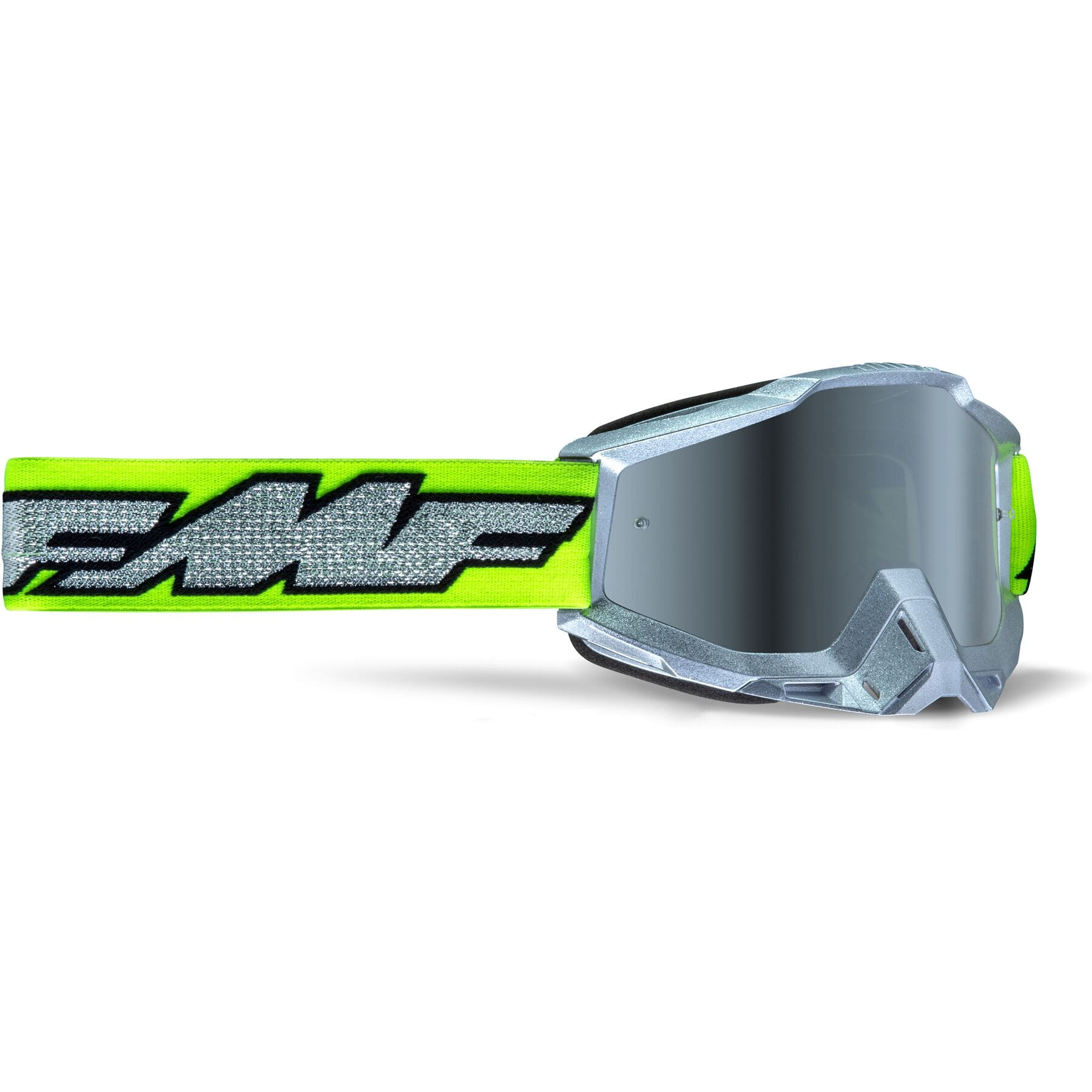 POWERBOMB Goggle Rocket Silver with Lime Mirror Silver Lens on White Background