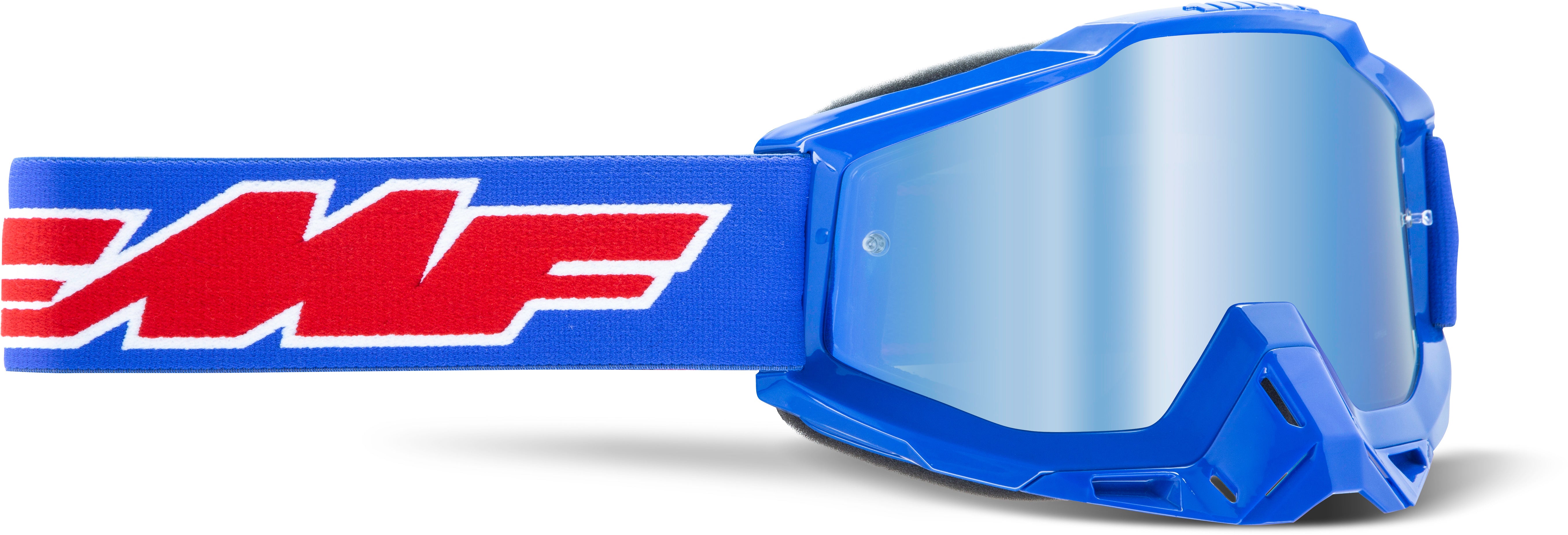 POWERBOMB Goggle Rocket with Blue Mirror and Blue Lens on White Background