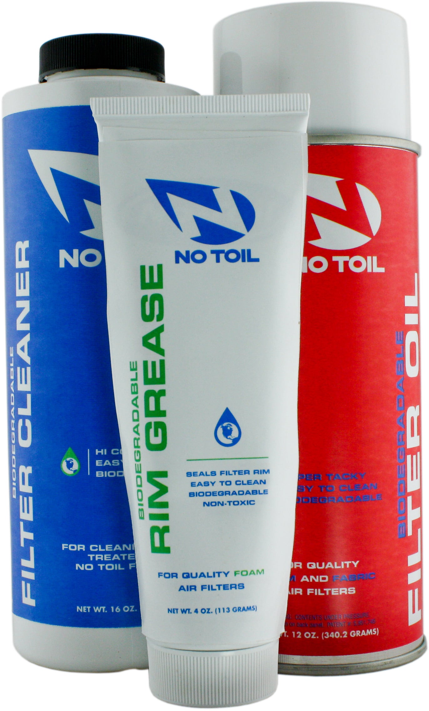 NO-TOIL AEROSOL 3 PACK containing air filter oil spray cans on white background