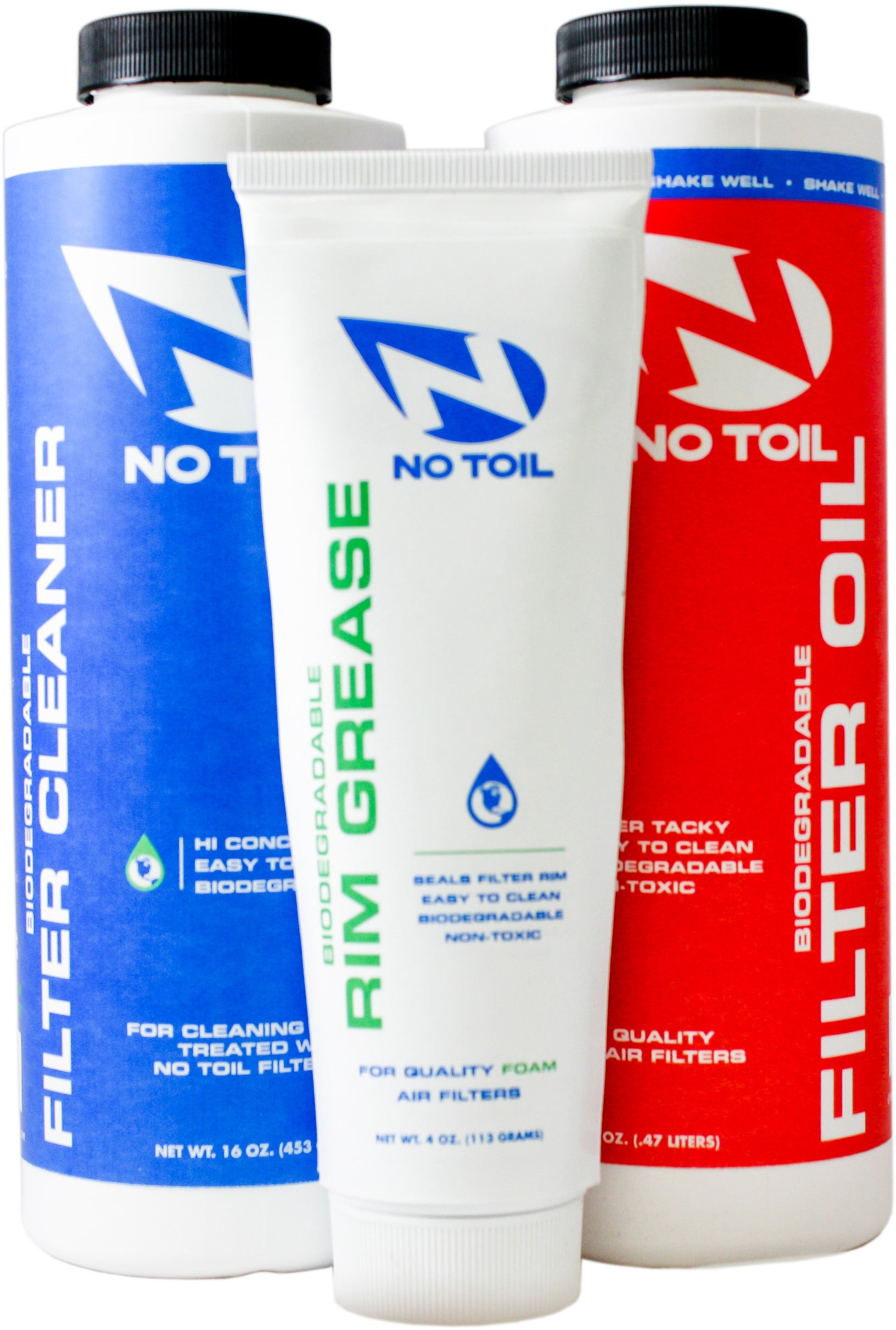 NoToil 3pk air filter cleaning kit including NT01, NT03, and NT05 products.