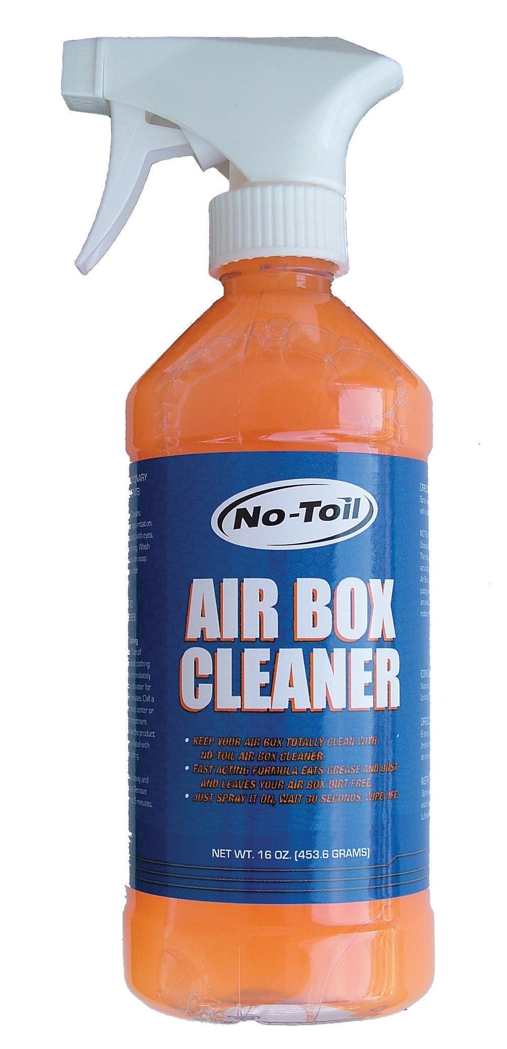 NoToil Airbox cleaner pumpspray in a spray bottle designed for cleaning dirt bike airboxes.