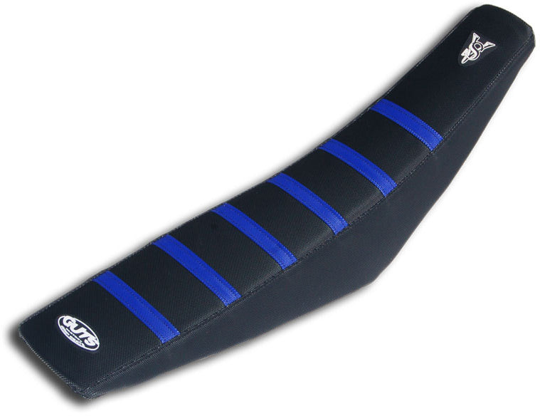 Ribbed Velcro Cover Tall in Black with Blue Ribs for Honda CRF110 and CRF125 models from 2019 to 2024.