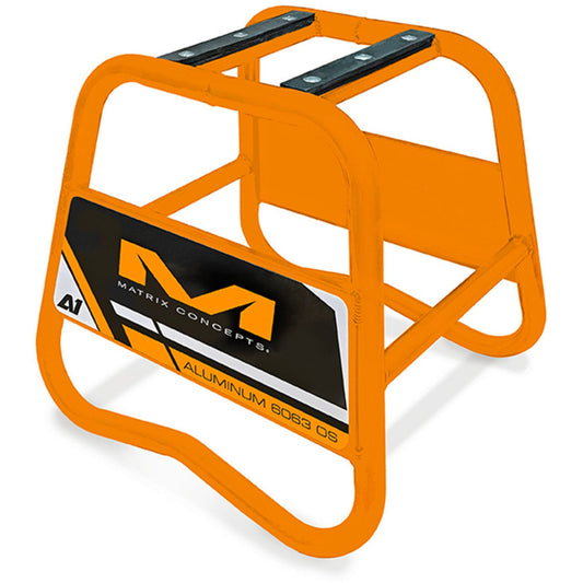 Orange A1 Aluminum Stand for desks, showcasing sleek design and portability