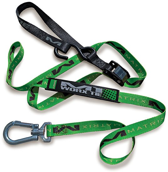 Green M1.0 Worx Tie Down Set with durable straps and secure locking mechanism