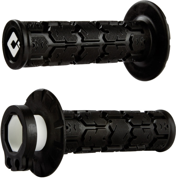 Rogue MX Lock-On Grip Set in Black, featuring textured grip design for enhanced control and comfort on handlebars.