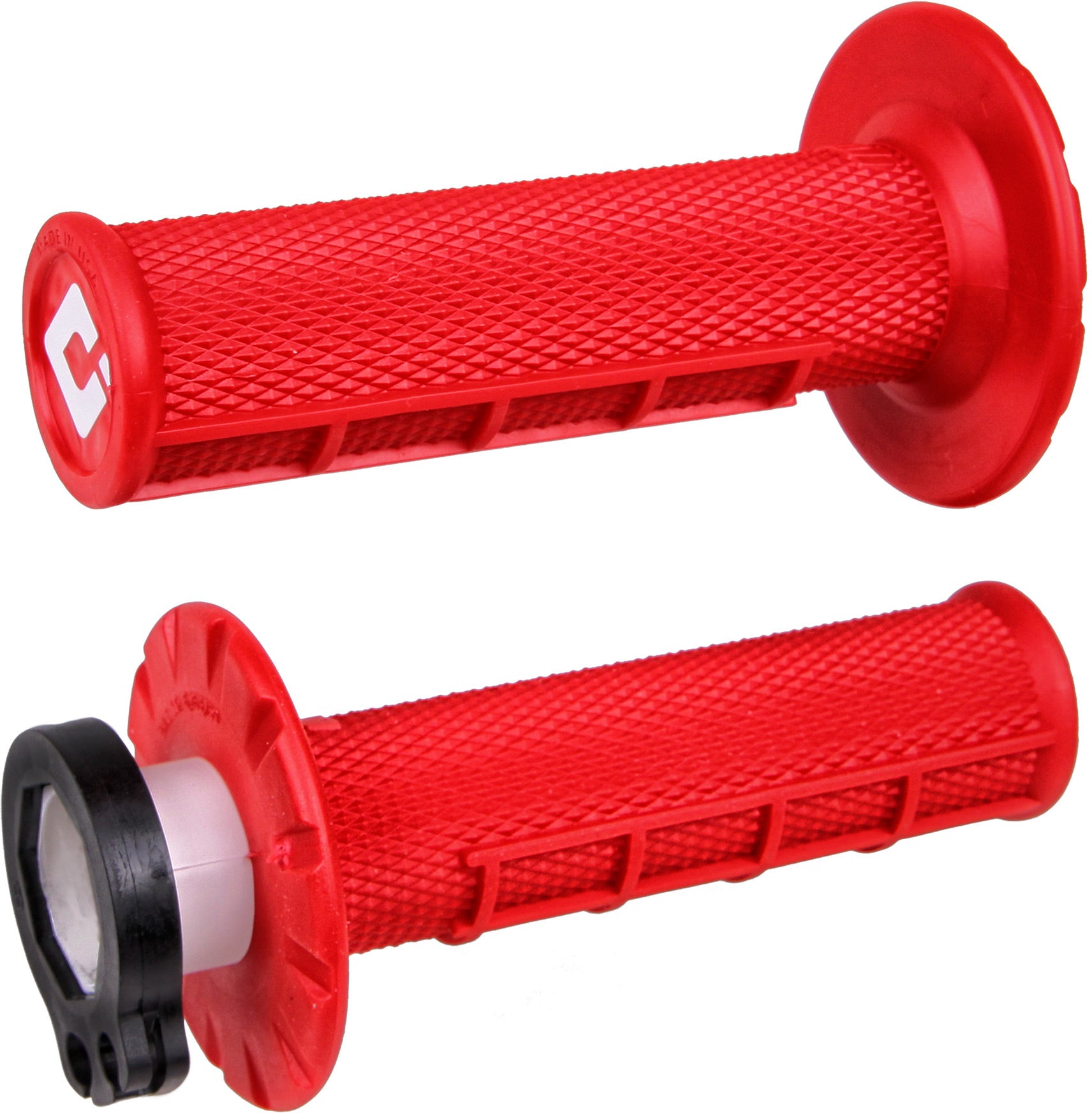 Red Half Waffle MX Lock-On Grip Set for Motorcycles